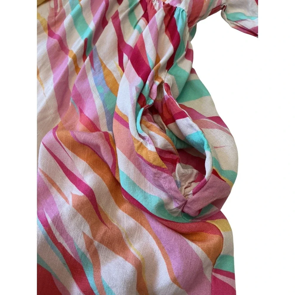Entro Womens Large Abstract Stripe Babydoll Mini Dress Button Front Tunic D22584